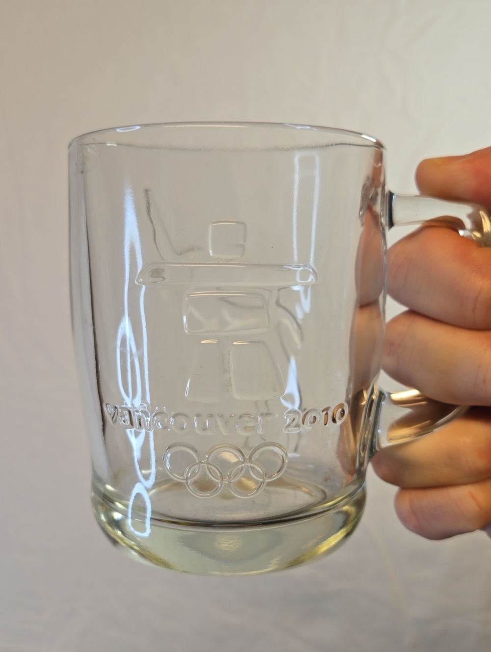 Vancouver 2010 Clear Glass Mug with Olympic Embossed Design Vintage Y2K